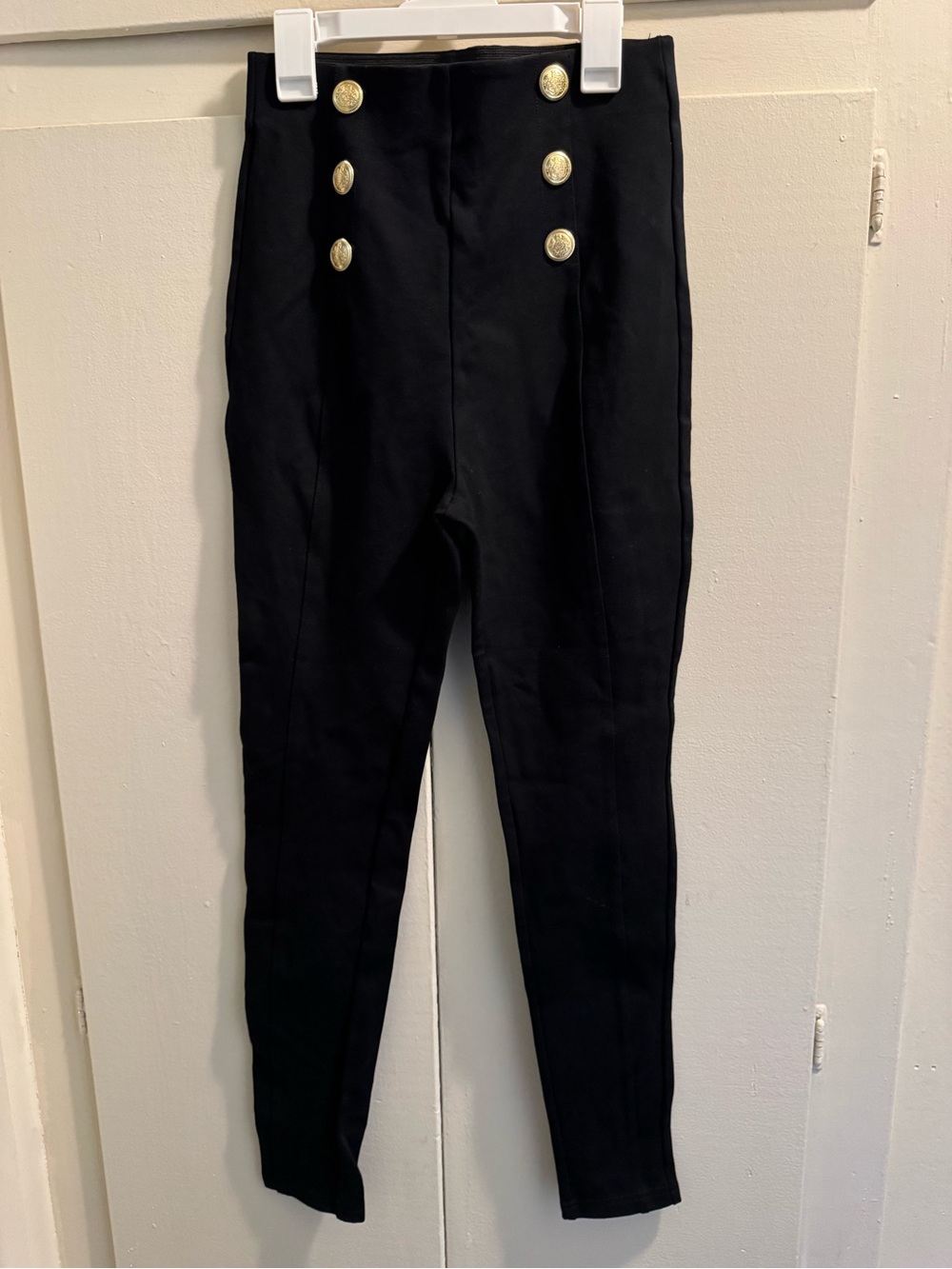 Zara Black Ponte Leggings with Gold Buttons office sailor size small